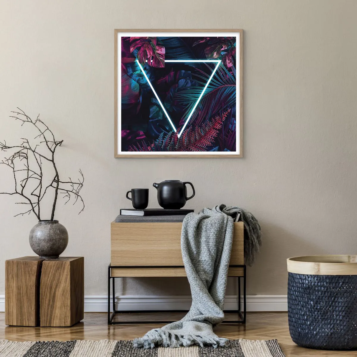 Poster in light oak frame - Disco Style Garden - 60x60 cm