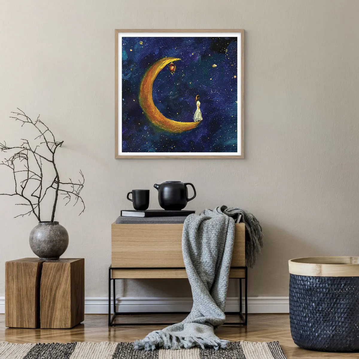 Póster en marco roble claro - La llamada de la Luna - 60x60 cm