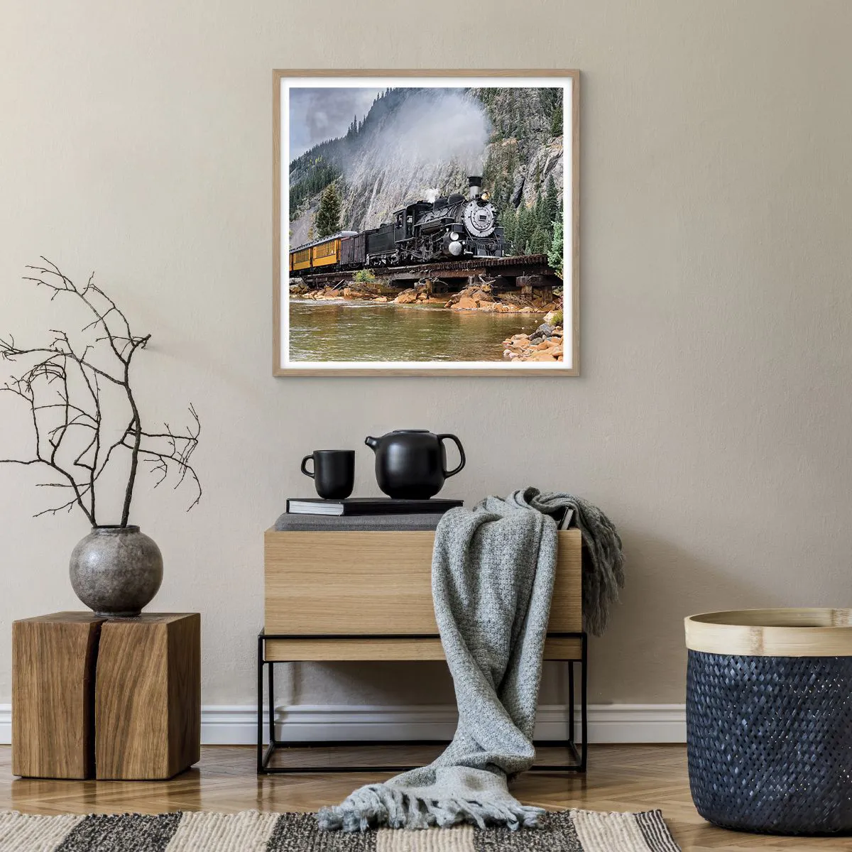 Poster in einem Rahmen aus heller Eiche - Wo willst du hin? Wohin? - 60x60 cm