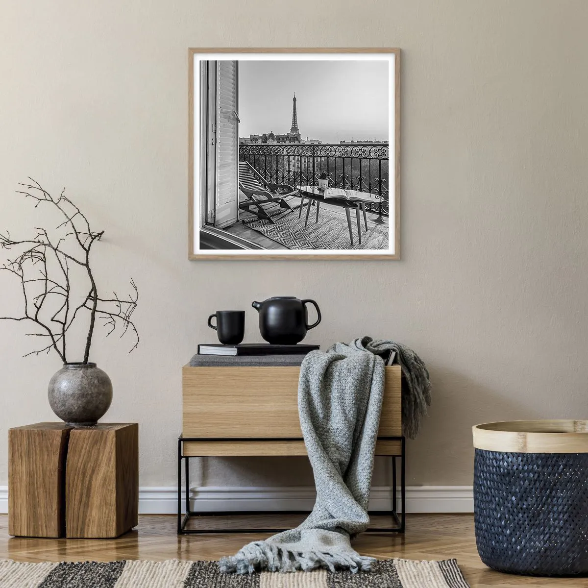Poszter világos tölgy keretben - Párizsi délután - 60x60 cm