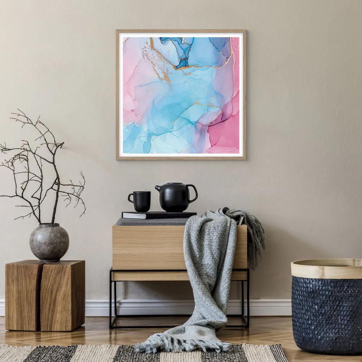 Plakat i ramme af lyst egetræ - Møde og gennemtrængning - 60x60 cm