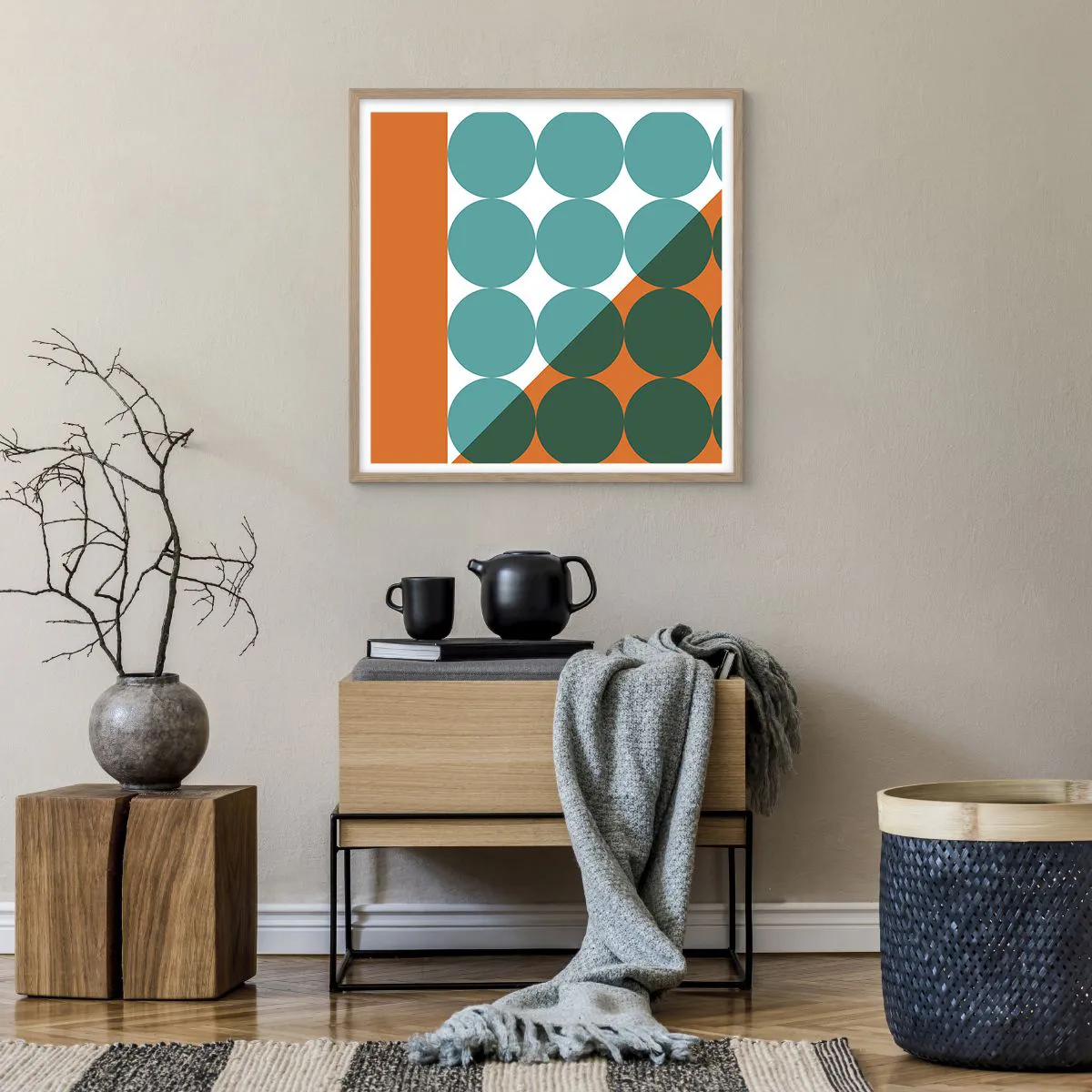 Plakat i ramme af lyst egetræ - Op og over - 60x60 cm