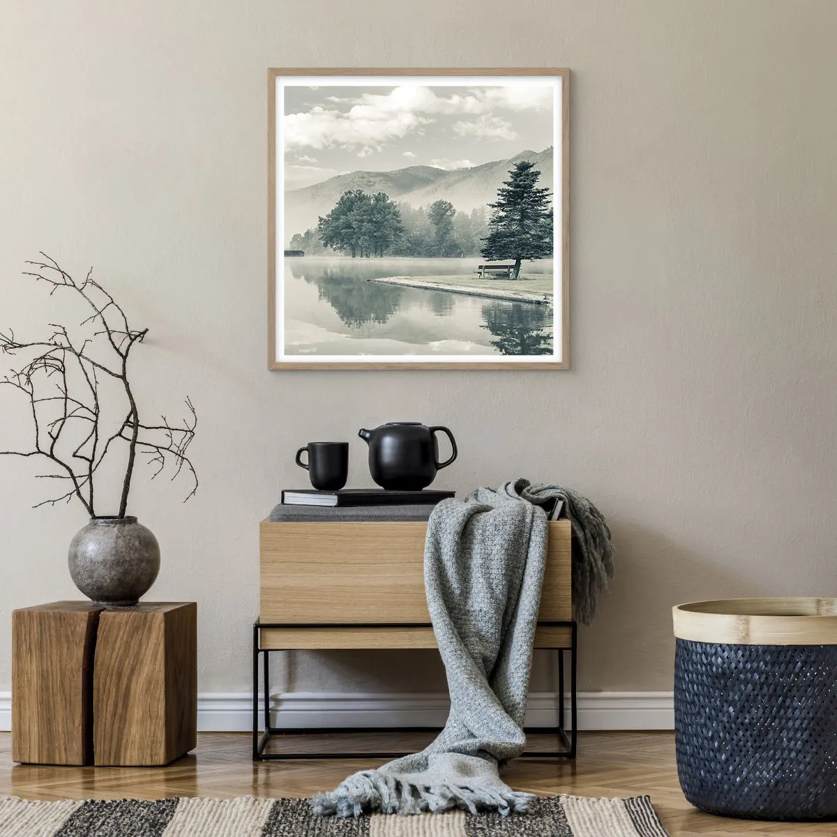 Plakat w ramie jasny dąb - Jezioro jeszcze śpi - 60x60 cm