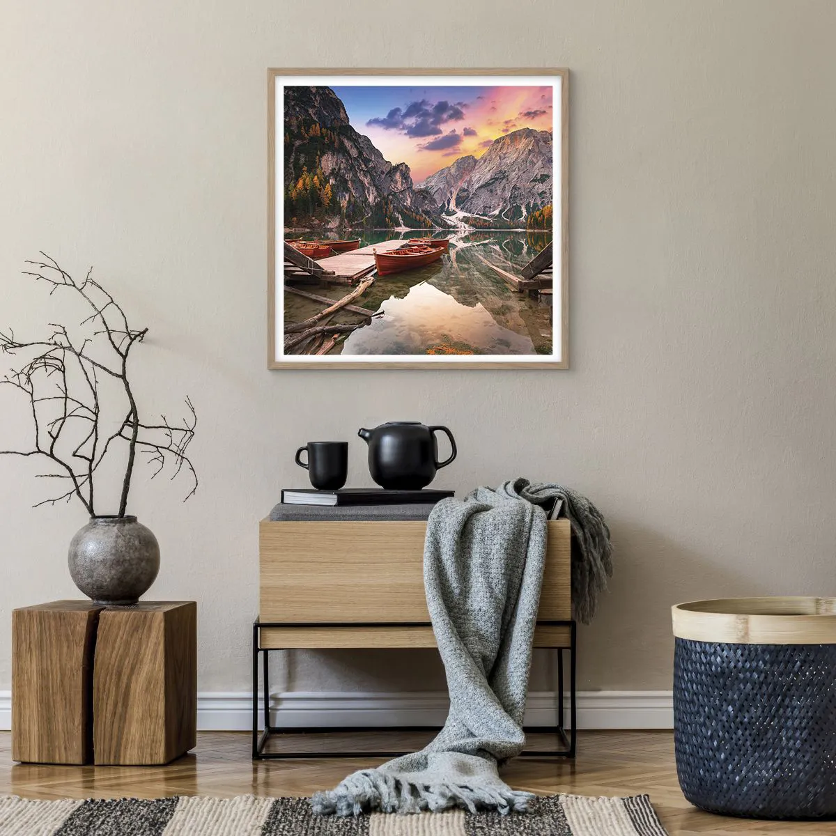 Poster in light oak frame - Promise of a Day - 60x60 cm