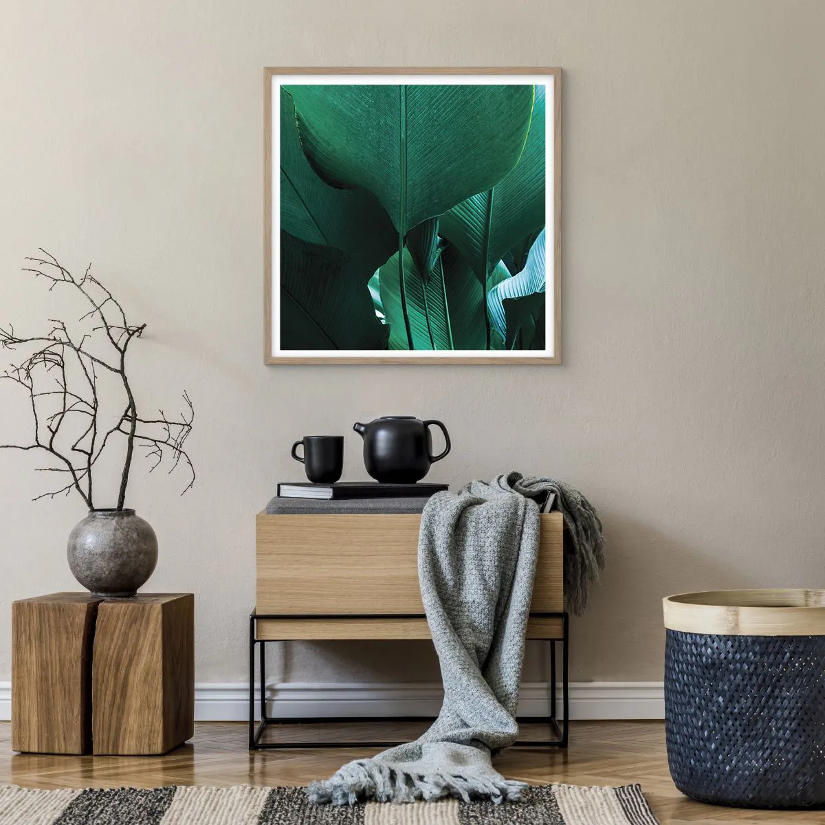 Poster în ramă de stejar deschis - Cu frunza la lumină - 60x60 cm