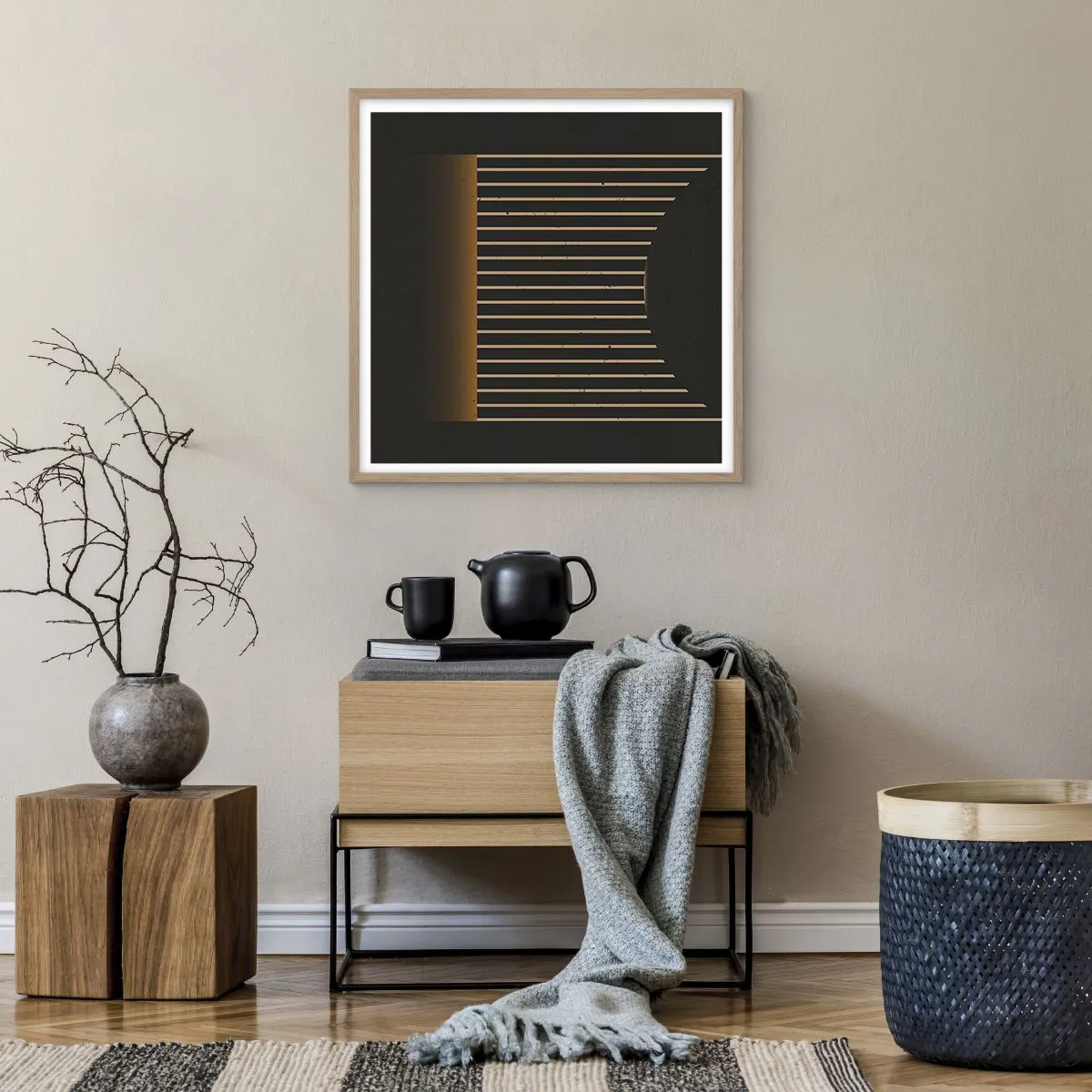 Poster în ramă de stejar deschis - Explorați întunericul - 60x60 cm