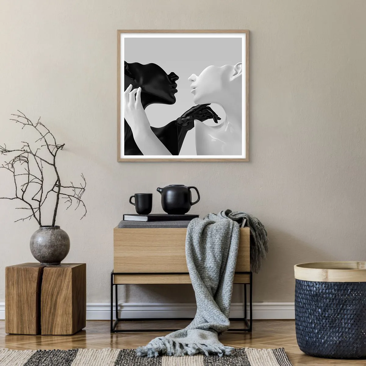 Plakát v rámu světlý dub - Přitažlivost – touha - 60x60 cm