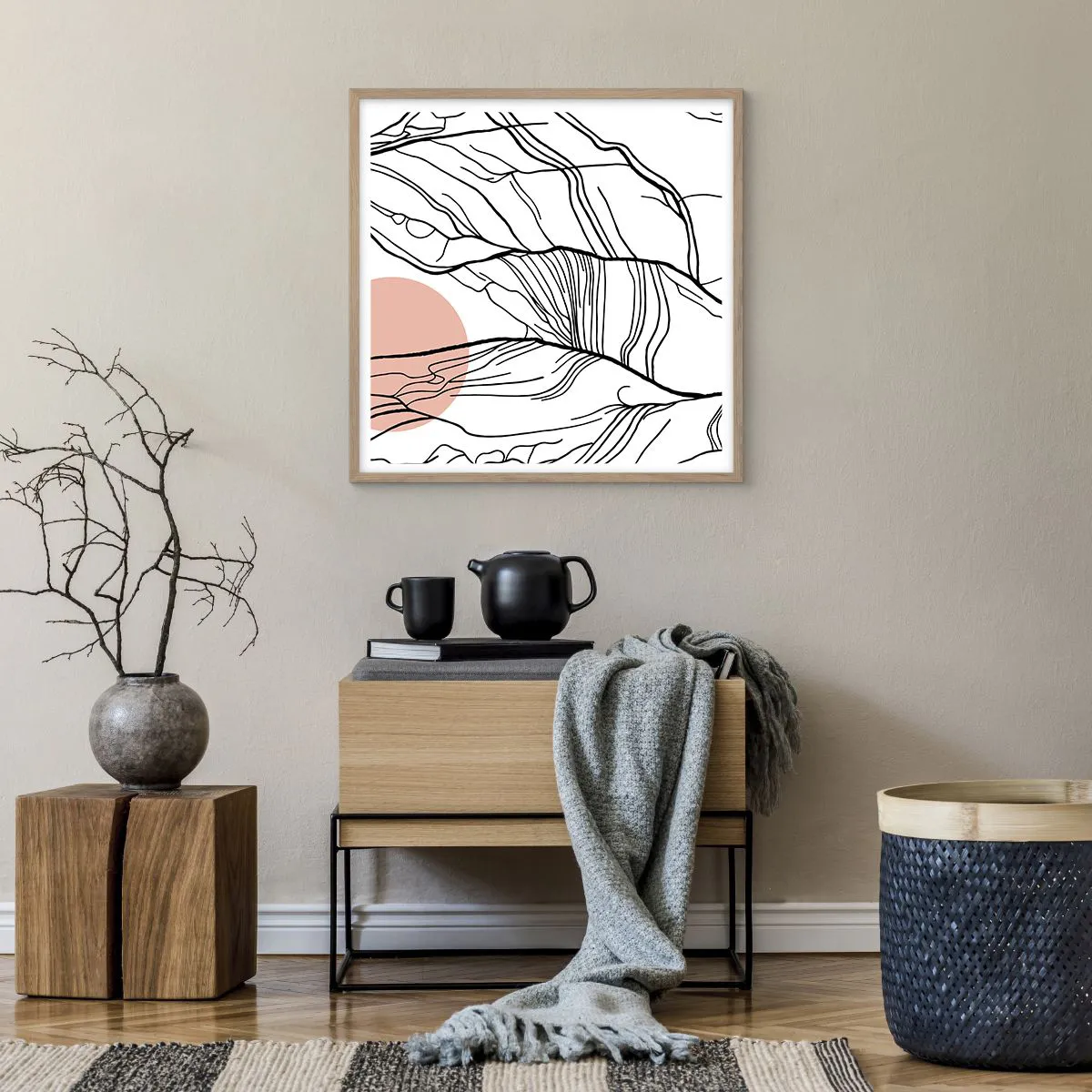 Poster in einem Rahmen aus heller Eiche - In einem Netz aus Zweigen - 60x60 cm