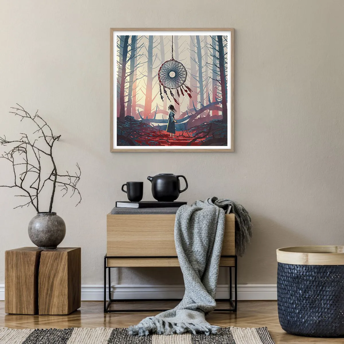 Pôster com moldura de carvalho claro - O ritual secreto da felicidade - 60x60 cm