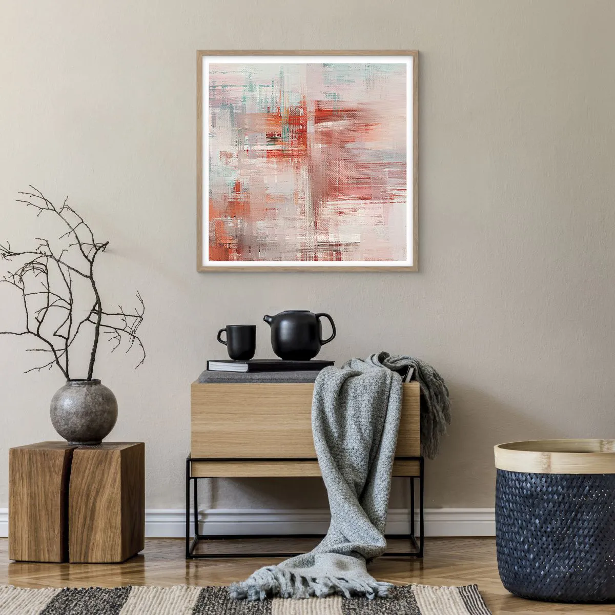 Pôster com moldura de carvalho claro - Nebuloso. Mas rosa - 60x60 cm