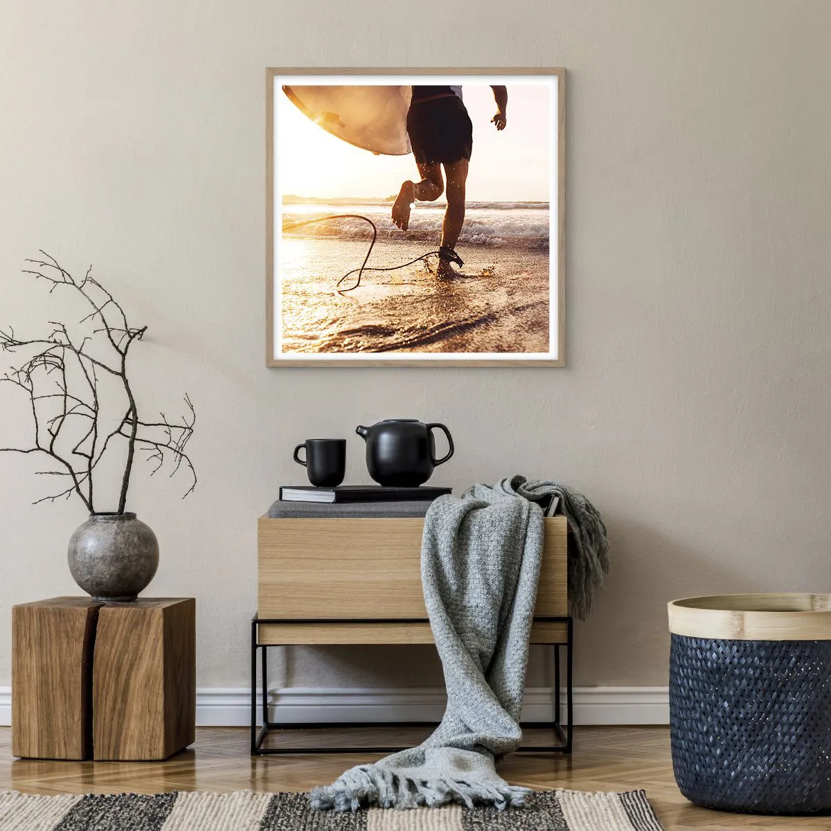 Plakat i ramme af lyst egetræ - For at møde bølgen - 60x60 cm