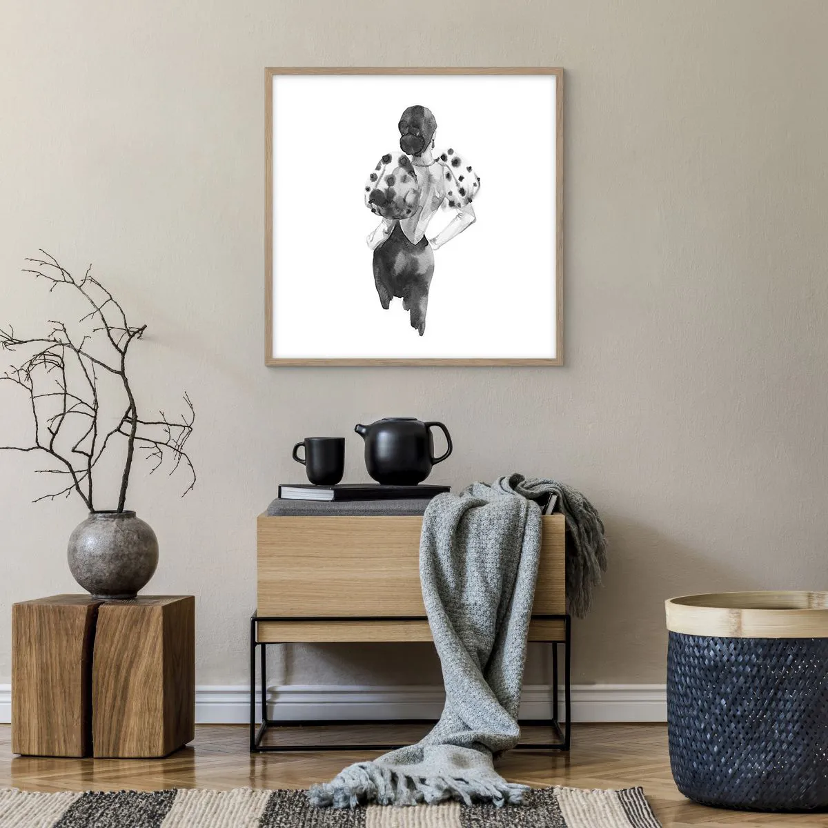 Pôster com moldura de carvalho claro - Ela passou por aqui - 60x60 cm