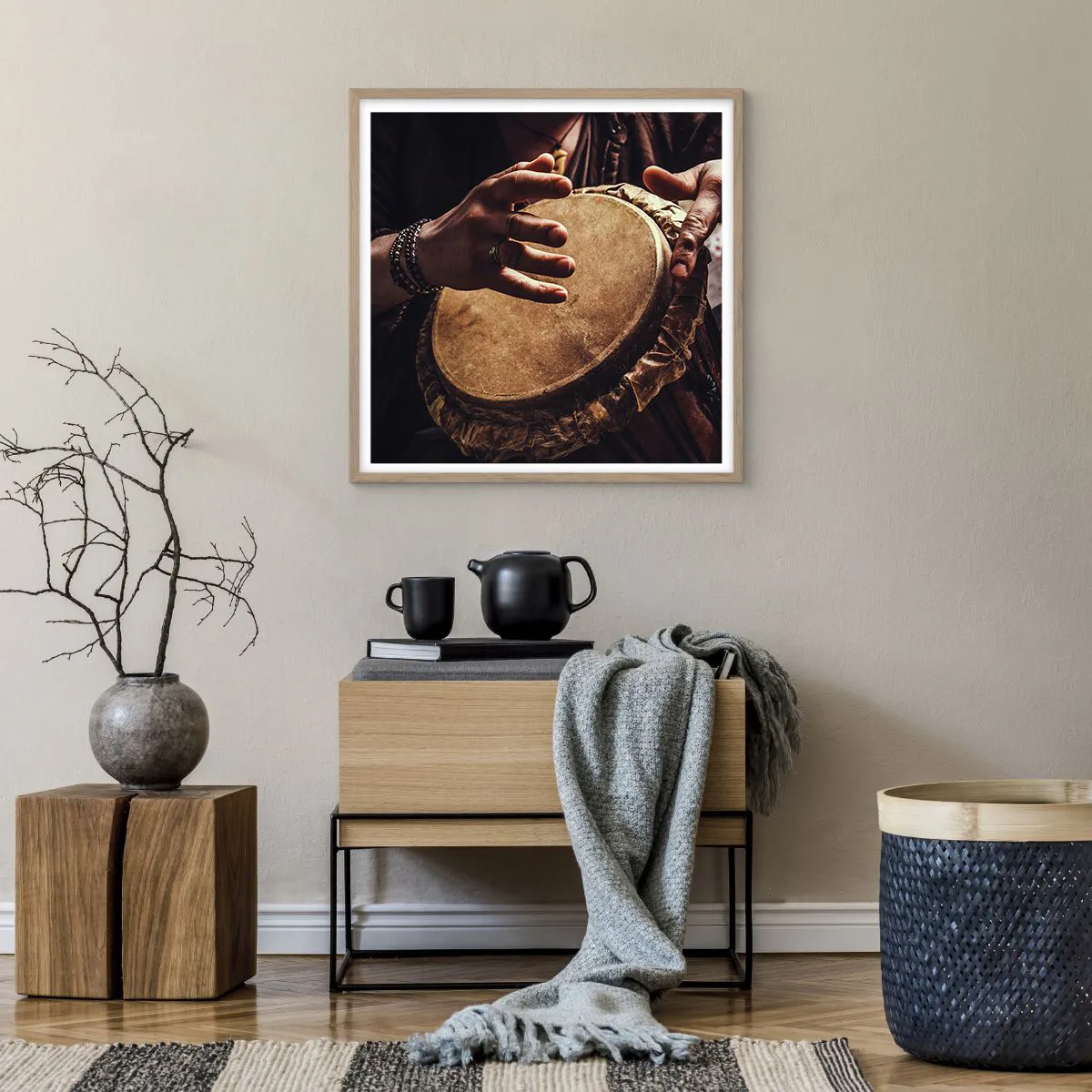 Affiche dans un chêne clair - Poster - Au rythme du coeur - 60x60 cm