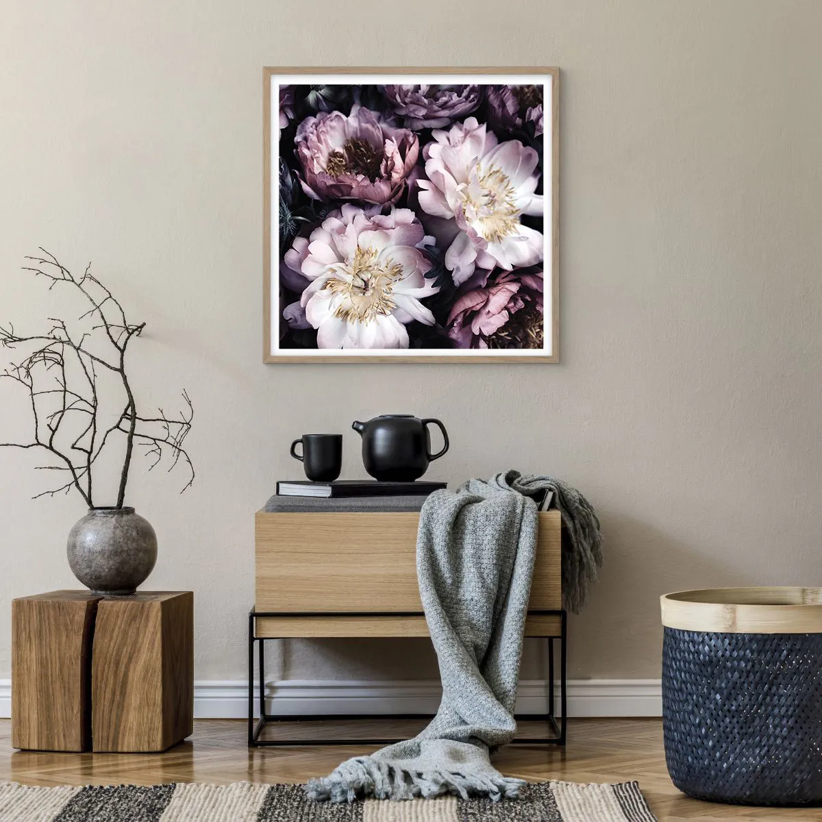 Poster in cornice rovere chiaro - Bouquet nel vecchio stile - 60x60 cm