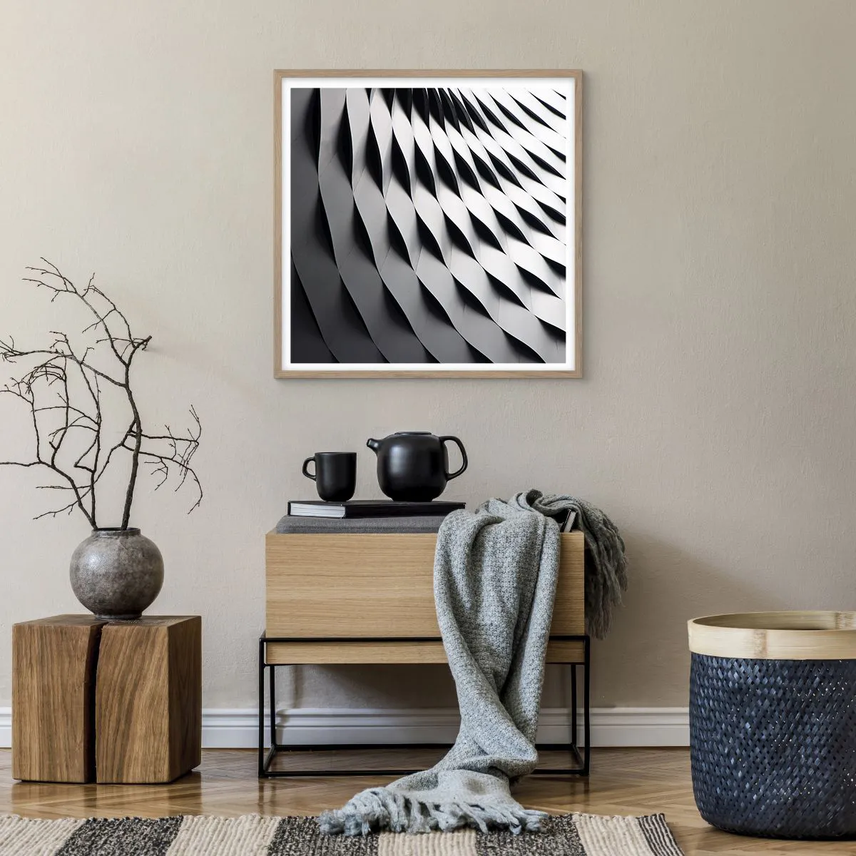 Poster in light oak frame - On the Surface of the Wave - 60x60 cm