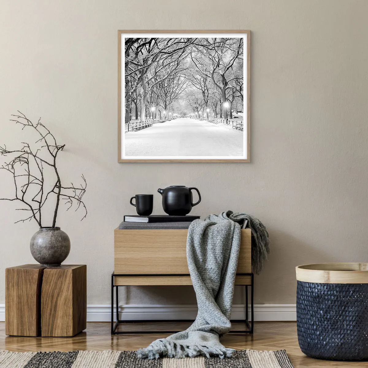 Poster in einem Rahmen aus heller Eiche - Vier Jahreszeiten - Winter - 60x60 cm