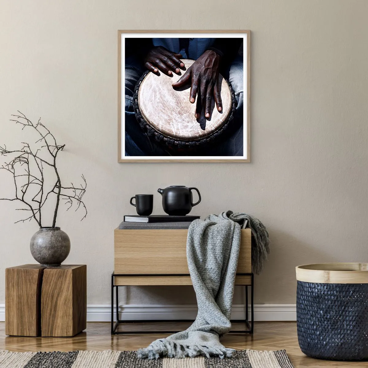 Een poster in een licht eiken lijst - Leef in je eigen ritme - 60x60 cm