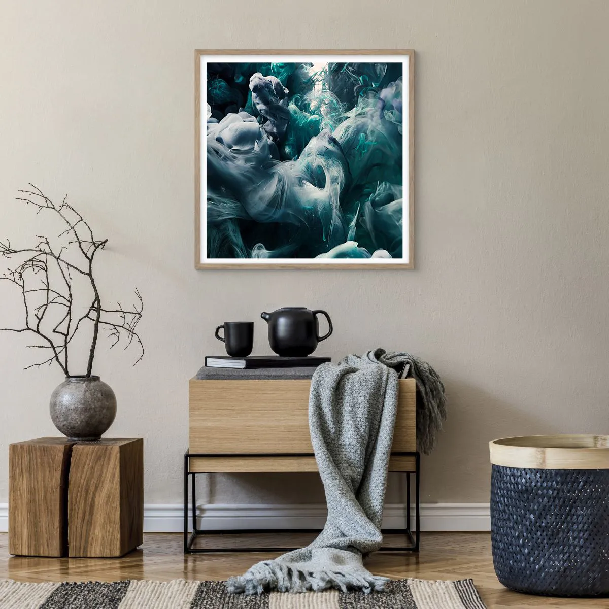 Plakat i ramme af lyst egetræ - Farvebevægelse - 60x60 cm