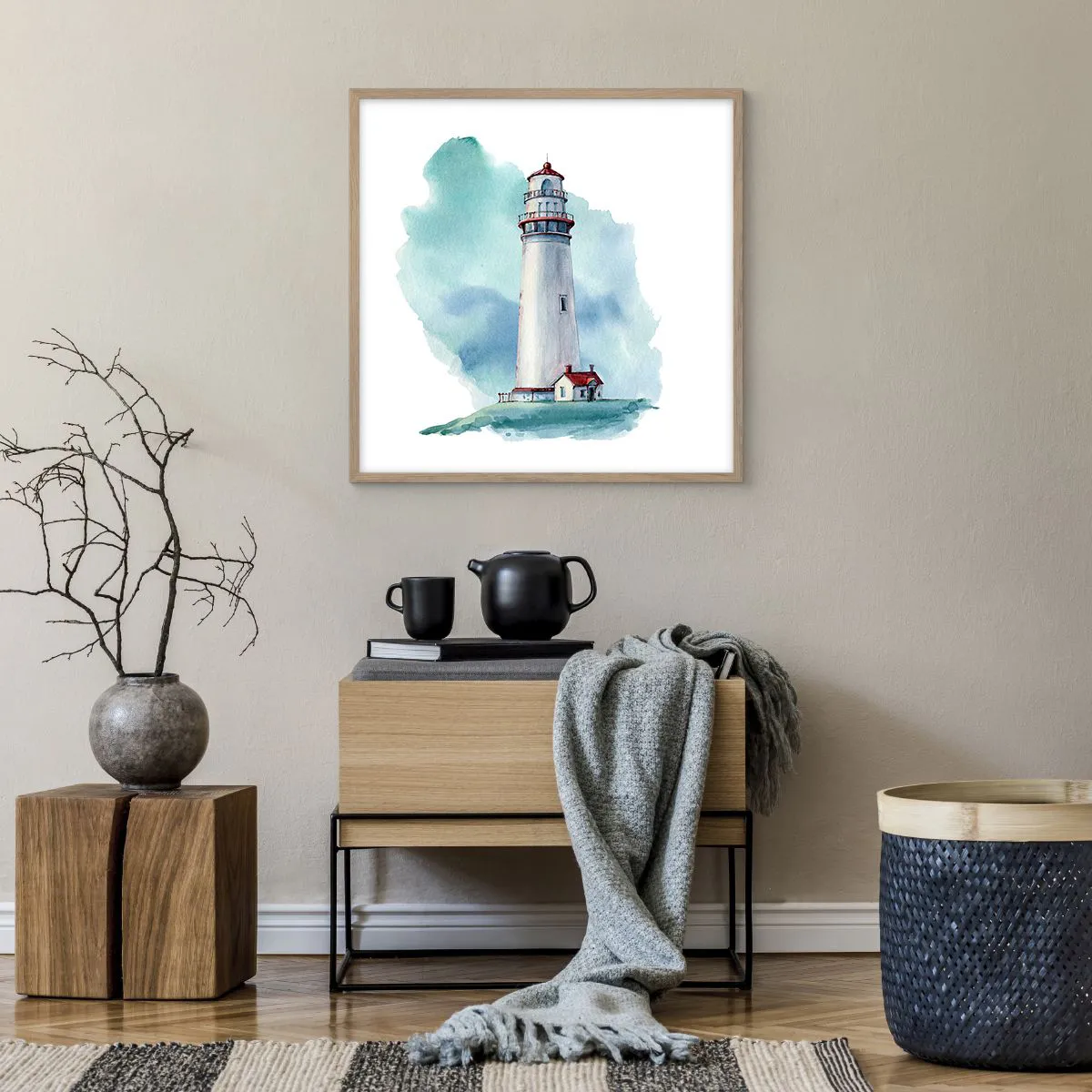 Pôster com moldura de carvalho claro - A gentil irmã do azul - 60x60 cm