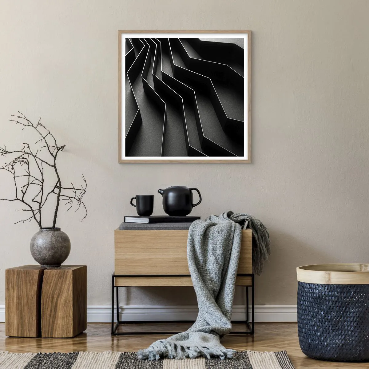 Affiche dans un chêne clair - Poster - Ordre spatial - 60x60 cm