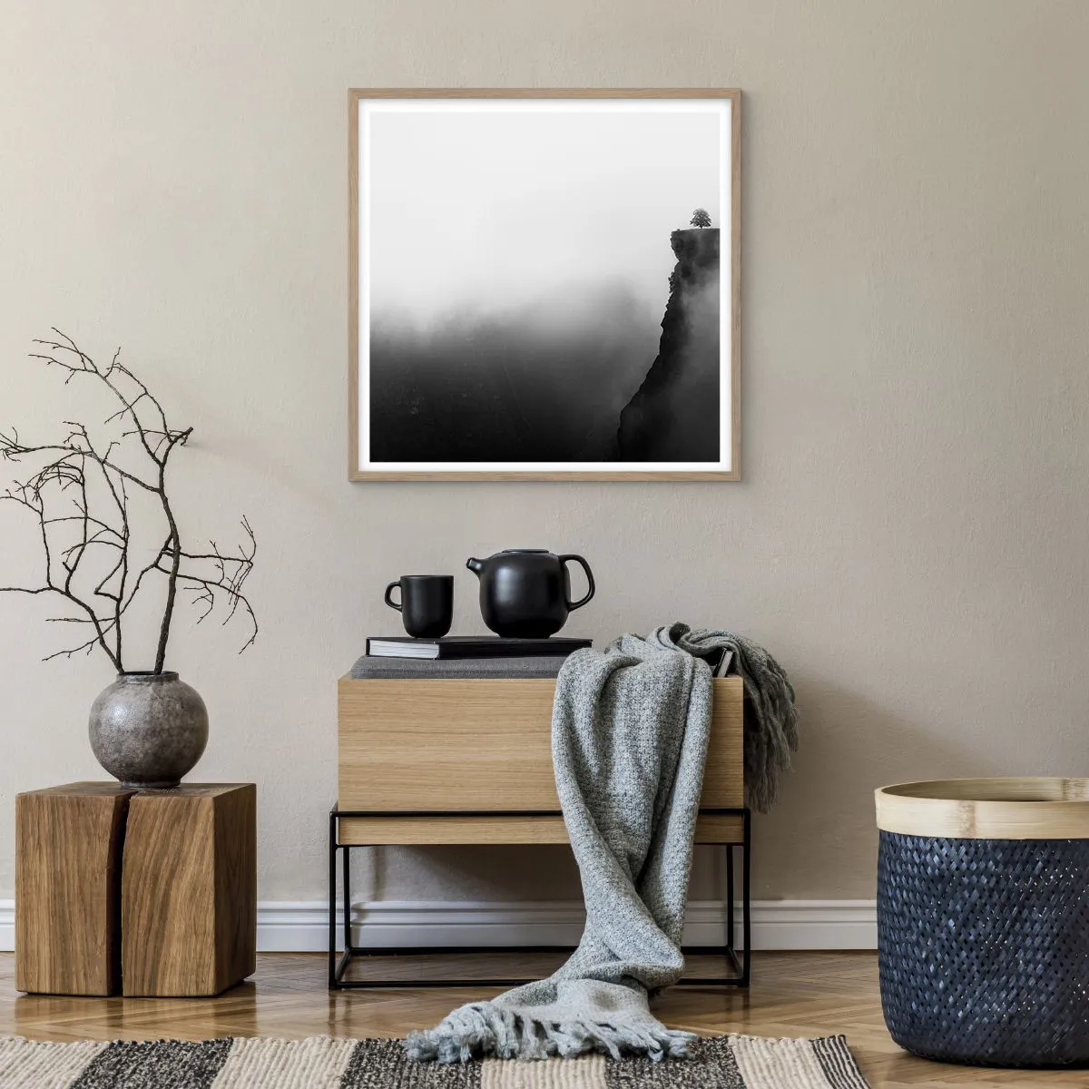 Plagát v ráme zo svetlého duba - Na okraji sveta - 60x60 cm