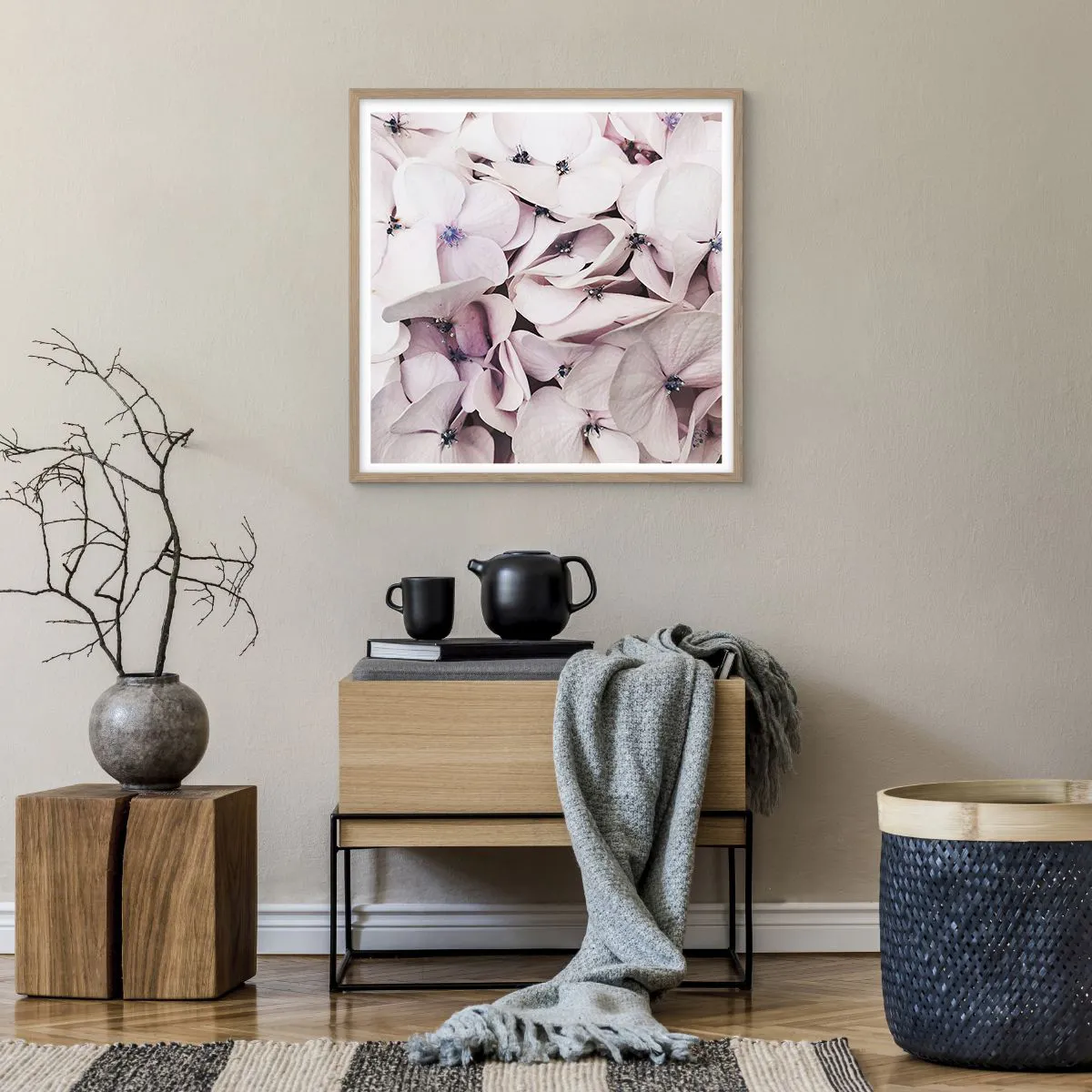 Poster în ramă de stejar deschis - Într-un potop de flori - 60x60 cm