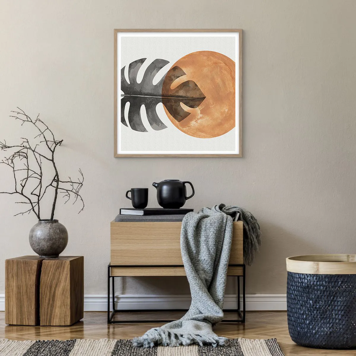 Een poster in een licht eiken lijst - Altijd de zon - 60x60 cm