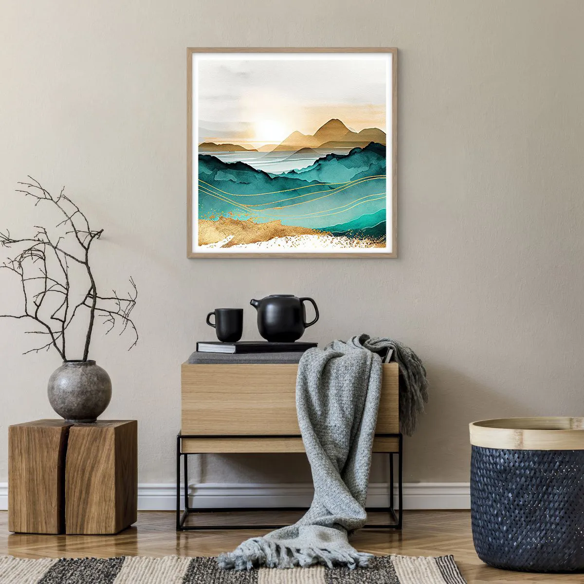 Een poster in een licht eiken lijst - Op de rand van abstractie – landschap - 60x60 cm