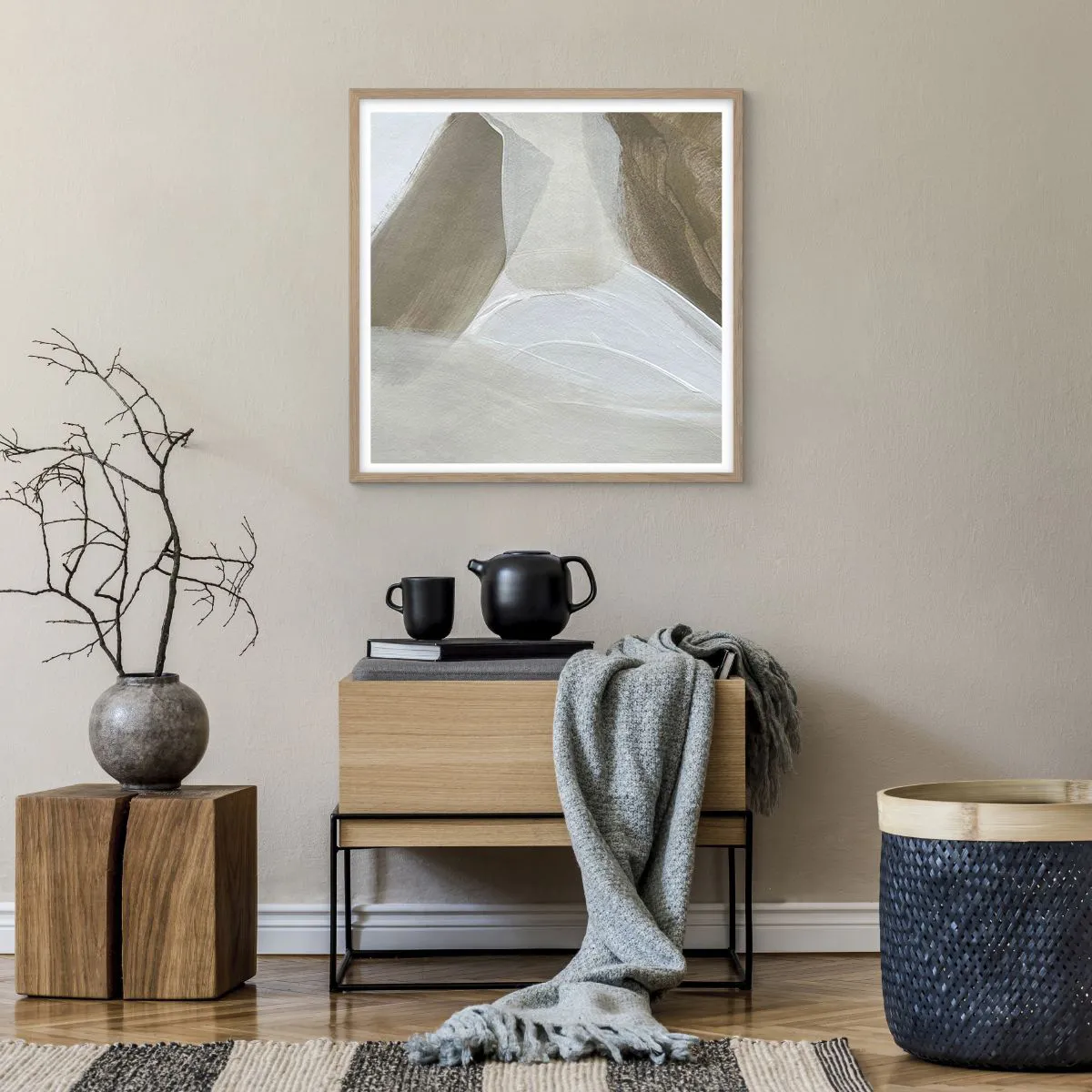 Plakat w ramie jasny dąb - Fala bieli - 60x60 cm