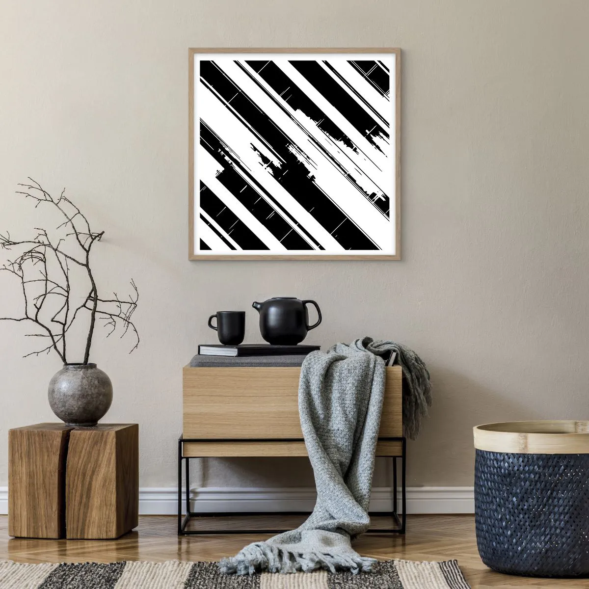 Een poster in een licht eiken lijst - Een intense en dynamische compositie - 60x60 cm