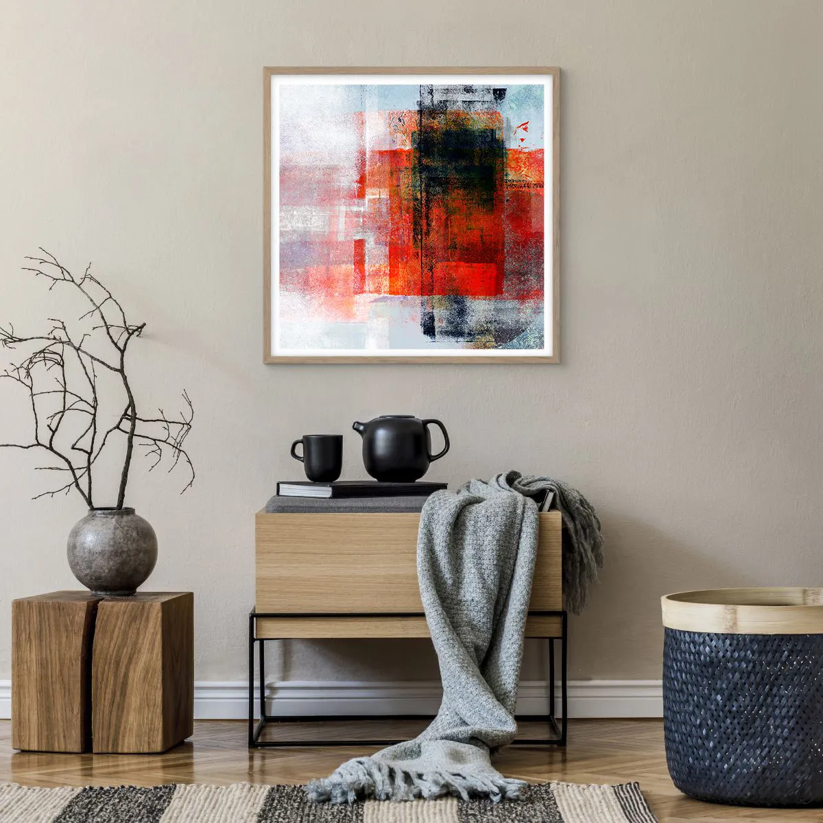 Poster in light oak frame - Glowing Composition - 60x60 cm