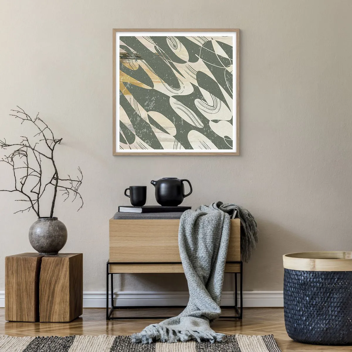 Plakat w ramie jasny dąb - Abstrakcja zrytmizowana - 60x60 cm