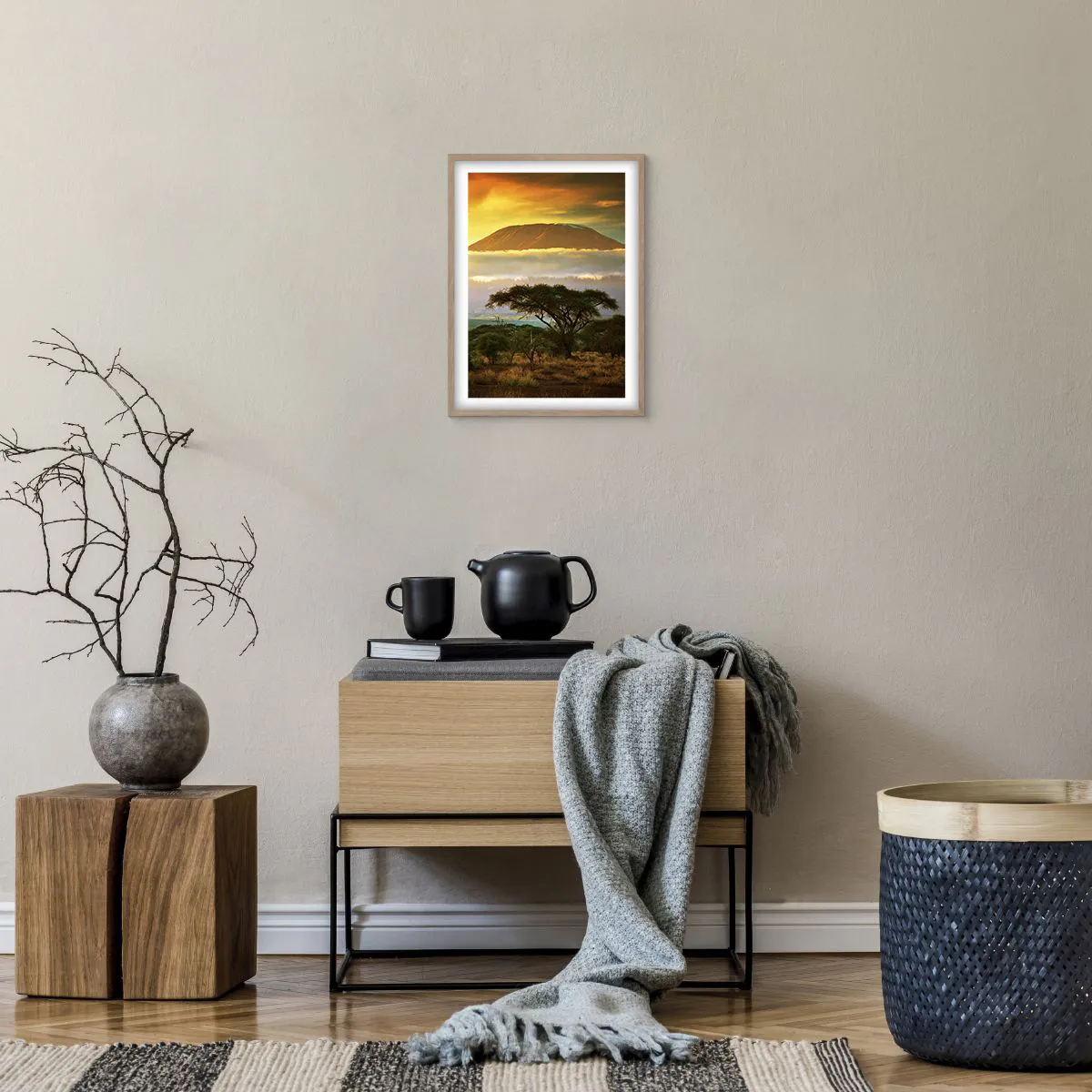 Plakat i ramme af lyst egetræ - En rejsendes drøm - 30x40 cm