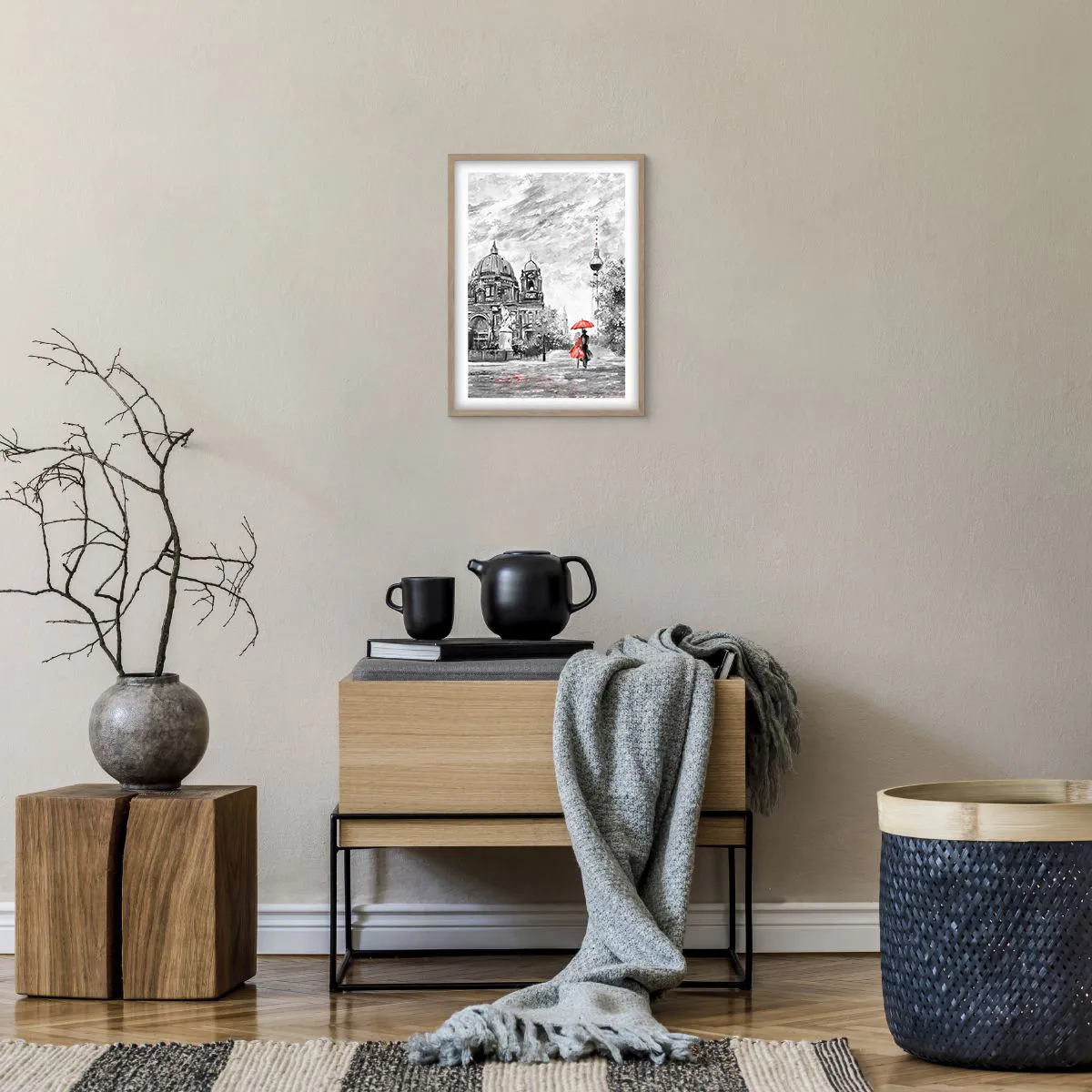 Plakat i ramme af lyst egetræ - Møde i Berlin - 30x40 cm