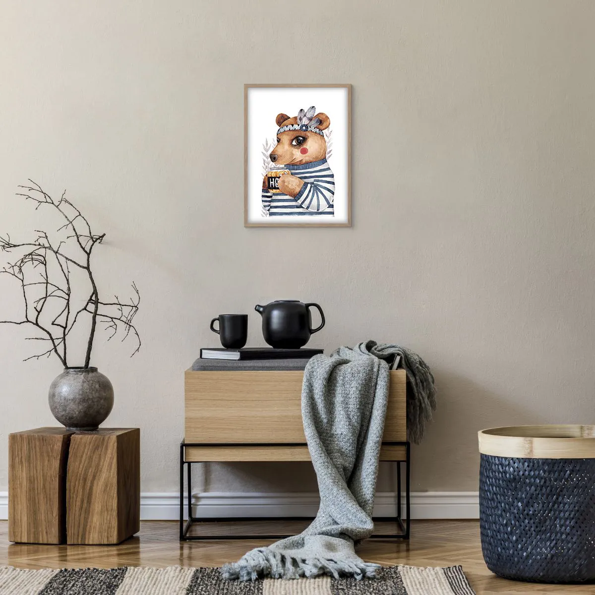 Pôster com moldura de carvalho claro - Doce ursa - 30x40 cm