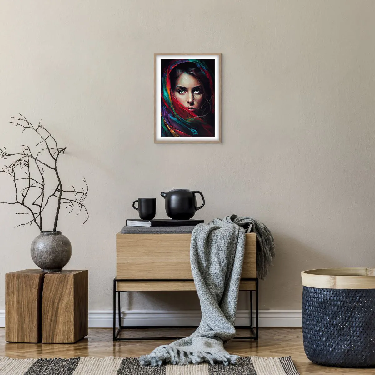 Een poster in een licht eiken lijst - Mysterie met groene ogen - 30x40 cm