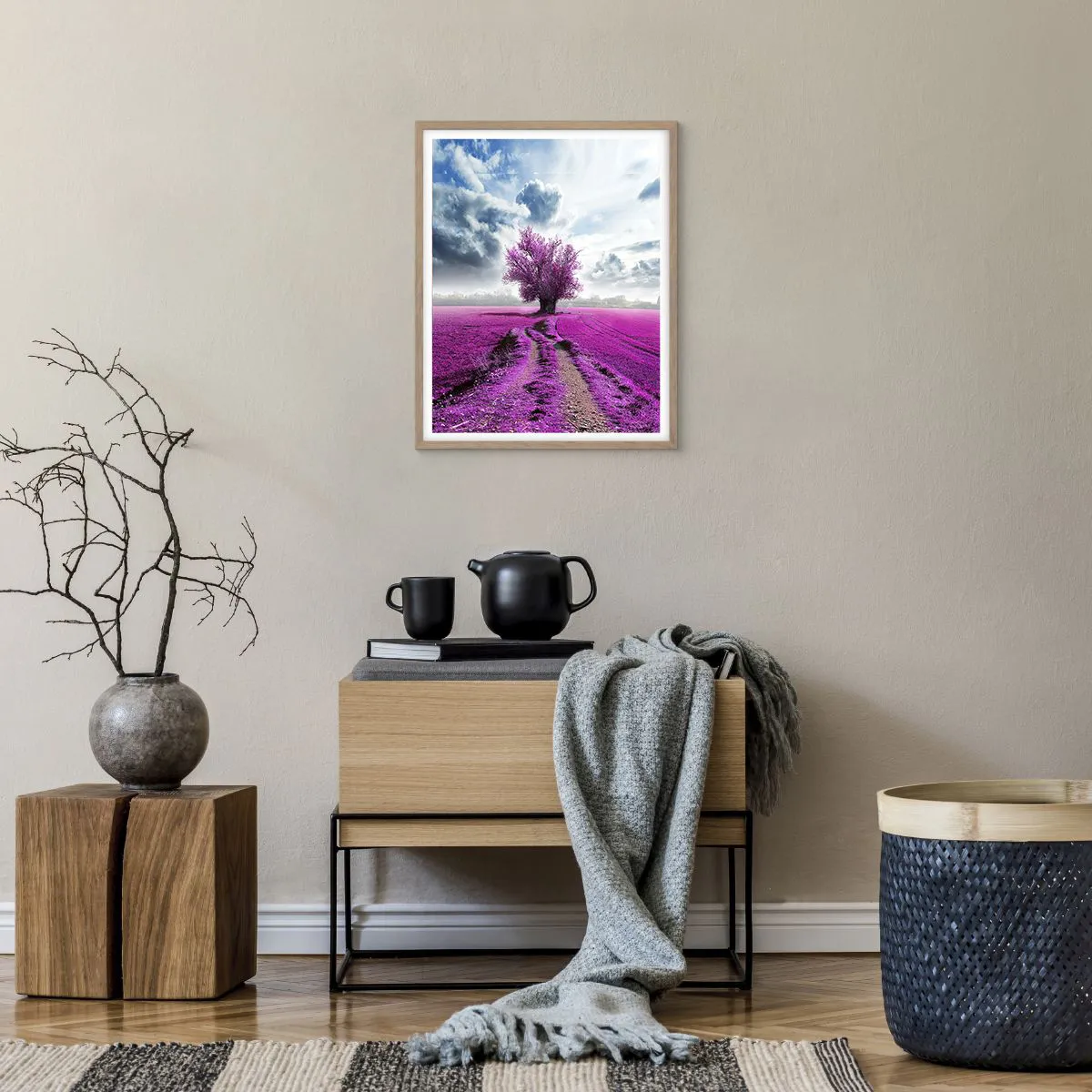 Plakat i ramme af lyst egetræ - Hedeslette - charmerende - 40x50 cm