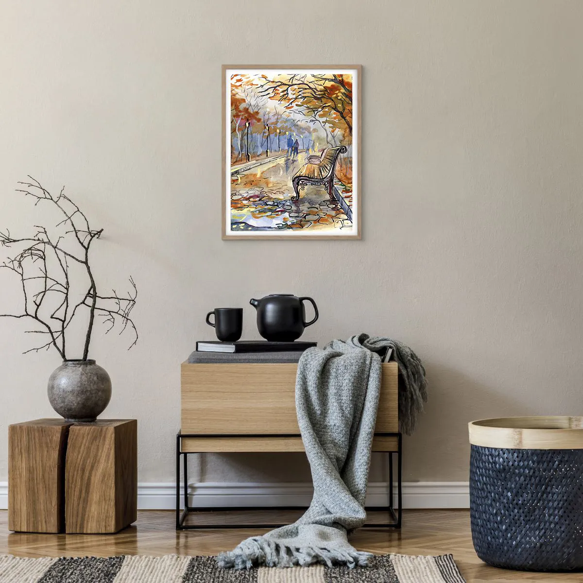 Poster in cornice rovere chiaro - Passeggiando insieme l'autunno - 40x50 cm