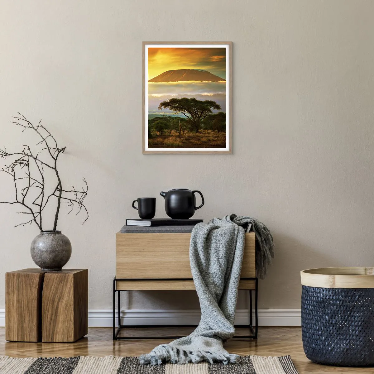 Plakat i ramme af lyst egetræ - En rejsendes drøm - 40x50 cm