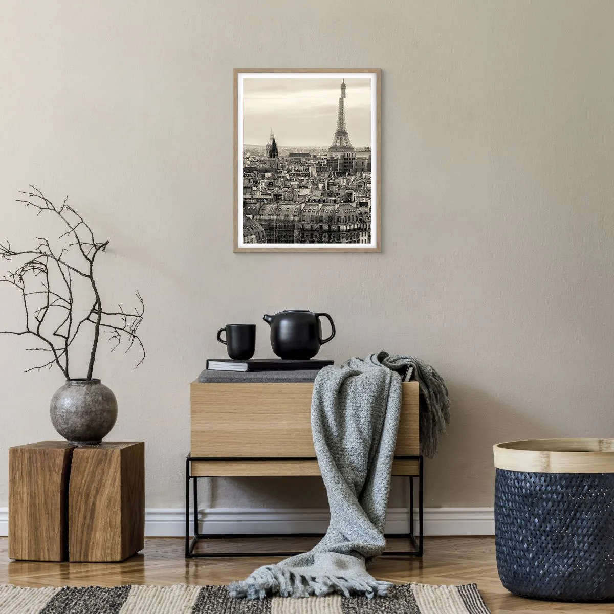 Plakat i ramme af lyst egetræ - Over Paris' hustage - 40x50 cm