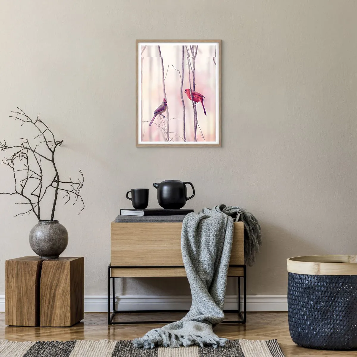 Poster in light oak frame - Tale of a Pink Forest - 40x50 cm