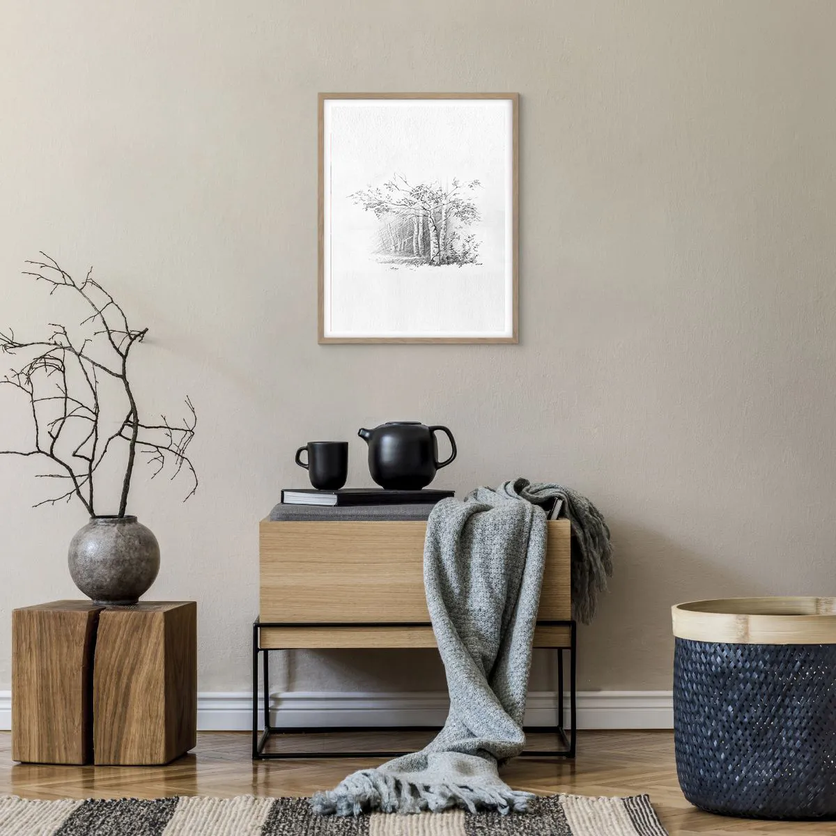 Plakát v rámu světlý dub - Světlo březového lesa - 40x50 cm