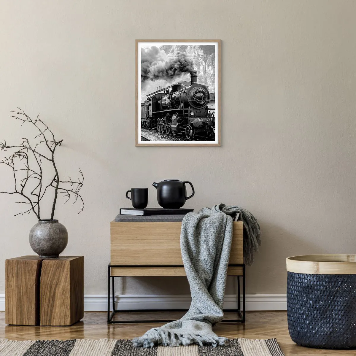 Poster in light oak frame - Standing at the Station... - 40x50 cm