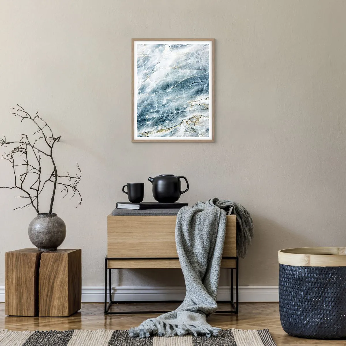 Plakat i ramme af lyst egetræ - Isverden - 40x50 cm