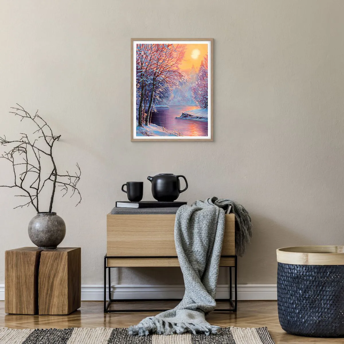 Plakat i ramme af lyst egetræ - Vinterens farver - 40x50 cm