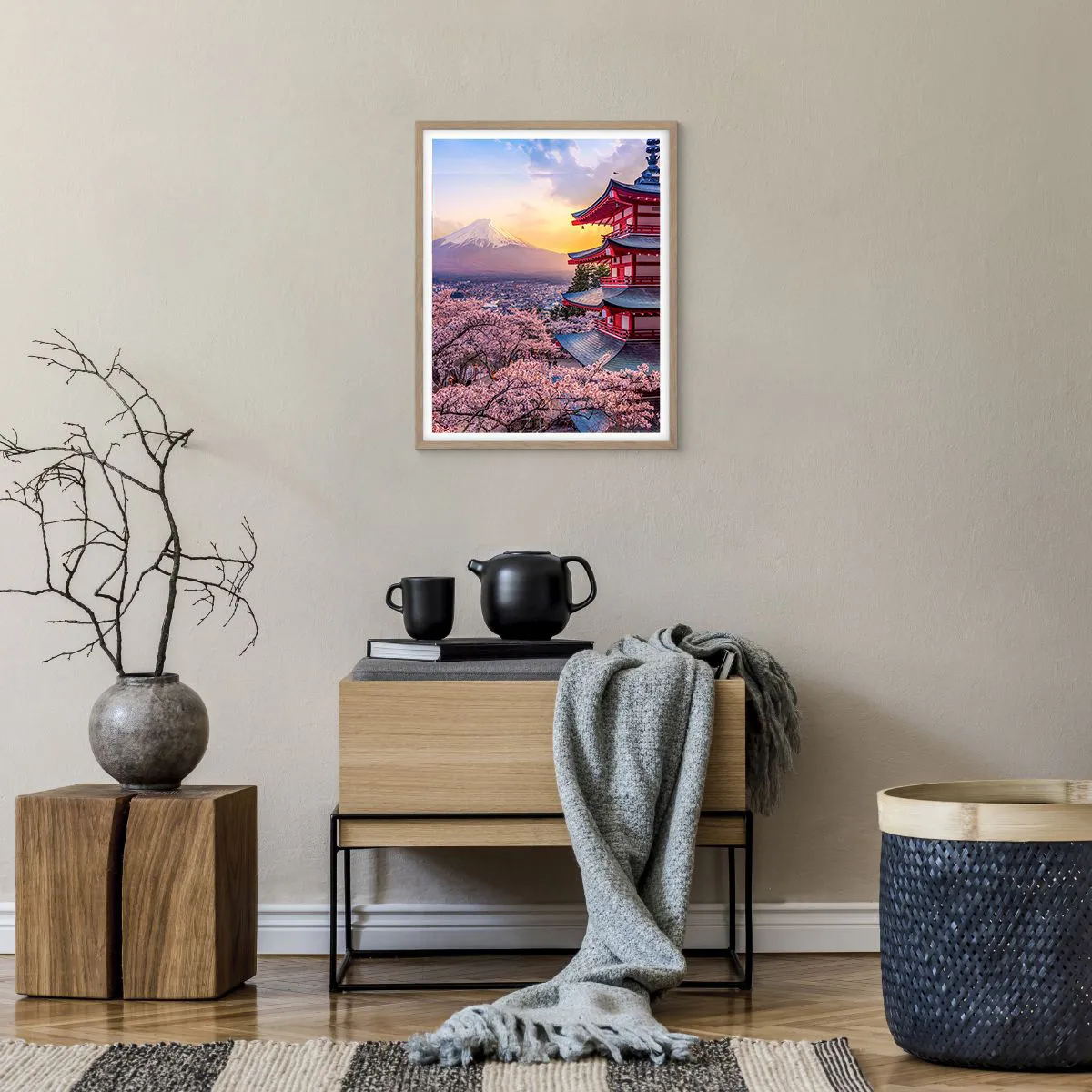 Plakat i ramme af lyst egetræ - Essensen af den japanske ånd - 40x50 cm