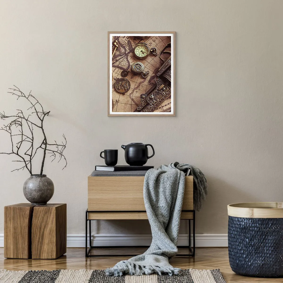 Plakat i ramme af lyst egetræ - Opkald til eventyr - 40x50 cm