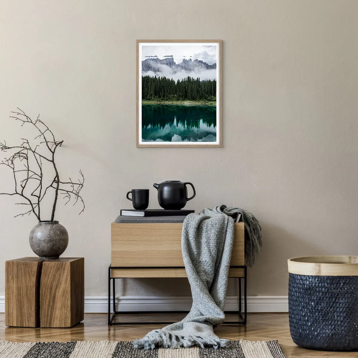 Plakat i ramme af lyst egetræ - Hys, tys, lad os ikke vække sovevandet... - 40x50 cm