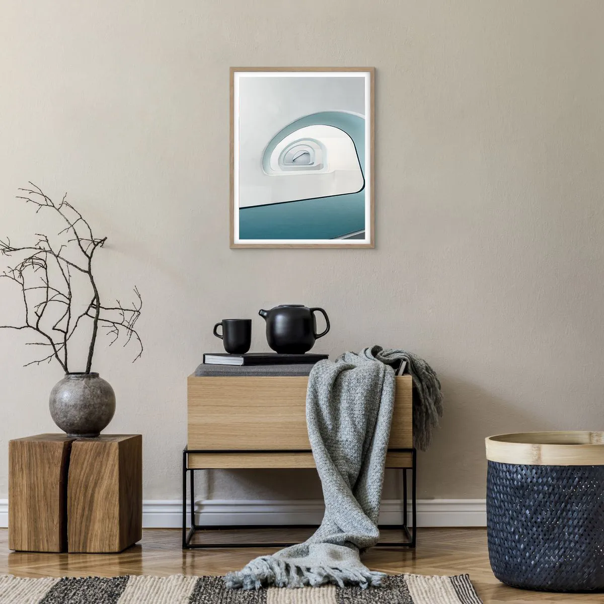 Pôster com moldura de carvalho claro - Para o fundo do azul - 40x50 cm