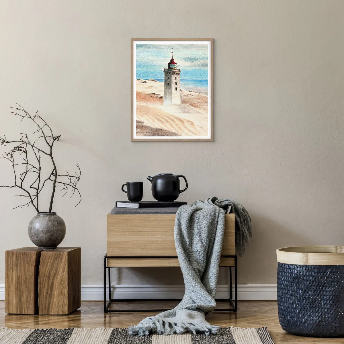 Plakat i ramme af lyst egetræ - Altid med blikket rettet mod havet - 40x50 cm